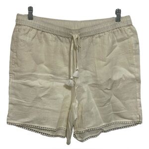 Talbots 1X White Linen Pom Pom Trim Shorts NWT Plus Size Elastic Waist